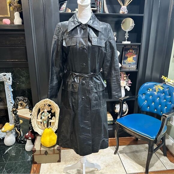 Berry’s on Main Columbia SC Boutique Vintage Leather Trench Coat - Picture 1 of 14